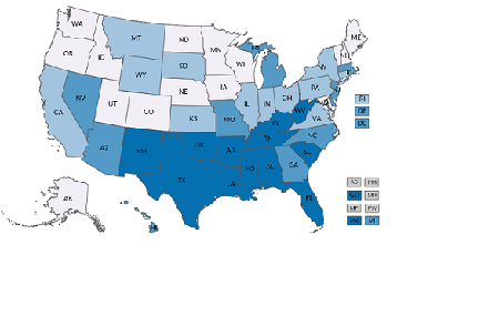 Map of US with blindness stats